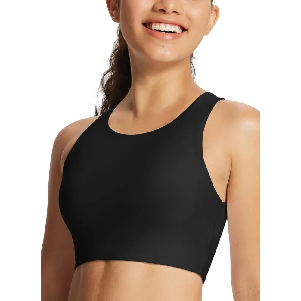 Women's High Neck Swim Bra Bikini Top Removable Padded UPF 50+ Quick Dry